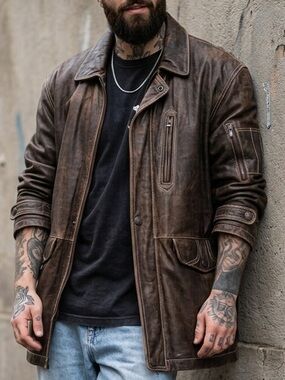 Vintage 1990s Men’s Distressed Leather Jacket Moto Biker Graphic Lining M